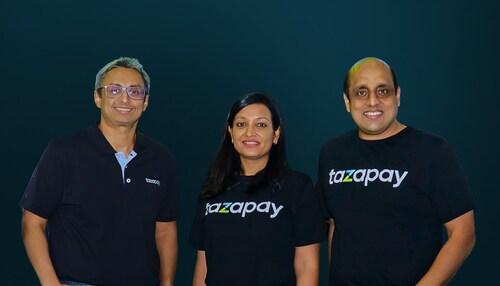 Tazapay's founding team marks the close of its Series B extension. Left to right: Aayush Singhania (CPO), Kanupriya Sharda (CBO), and Rahul Shinghal (CEO).