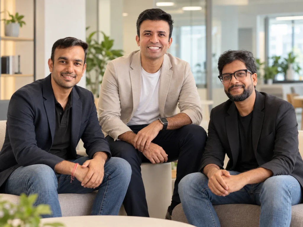 L to R - Anshul Khandelwal, Co-founder, Cent Shashank ND, Founder Practo, OneFlow Holdings Arpit Garg Co-founder, Cent
